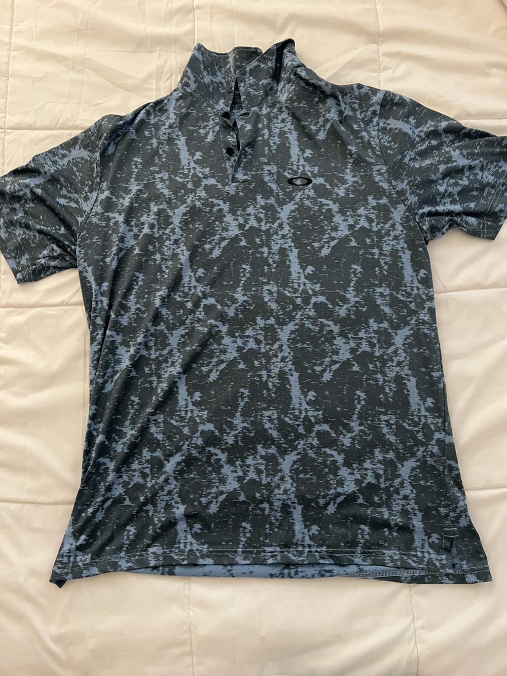 Oakley Men's Polo in Black and Blue Abstract Pattern